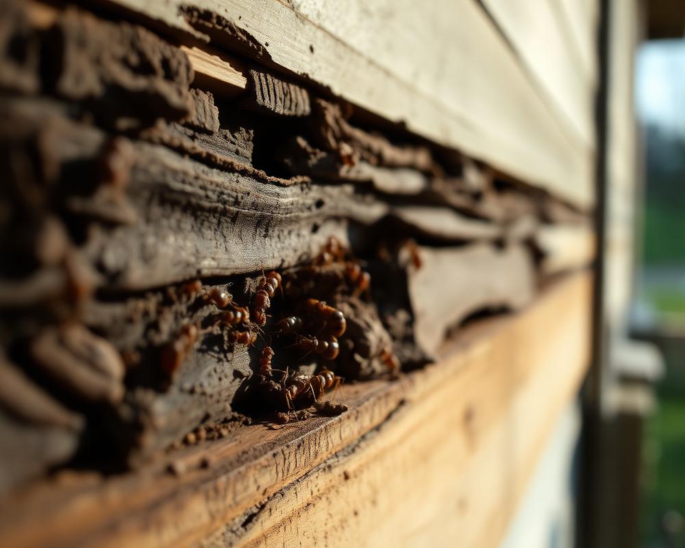 Soft rotted wood under the siding with ant tunnels
